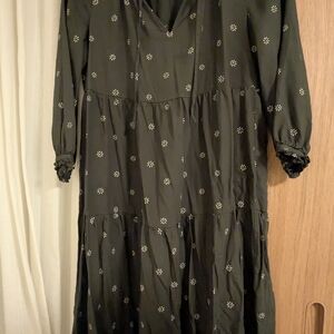 Madewell Dark Green Floral Long Sleeve Dress